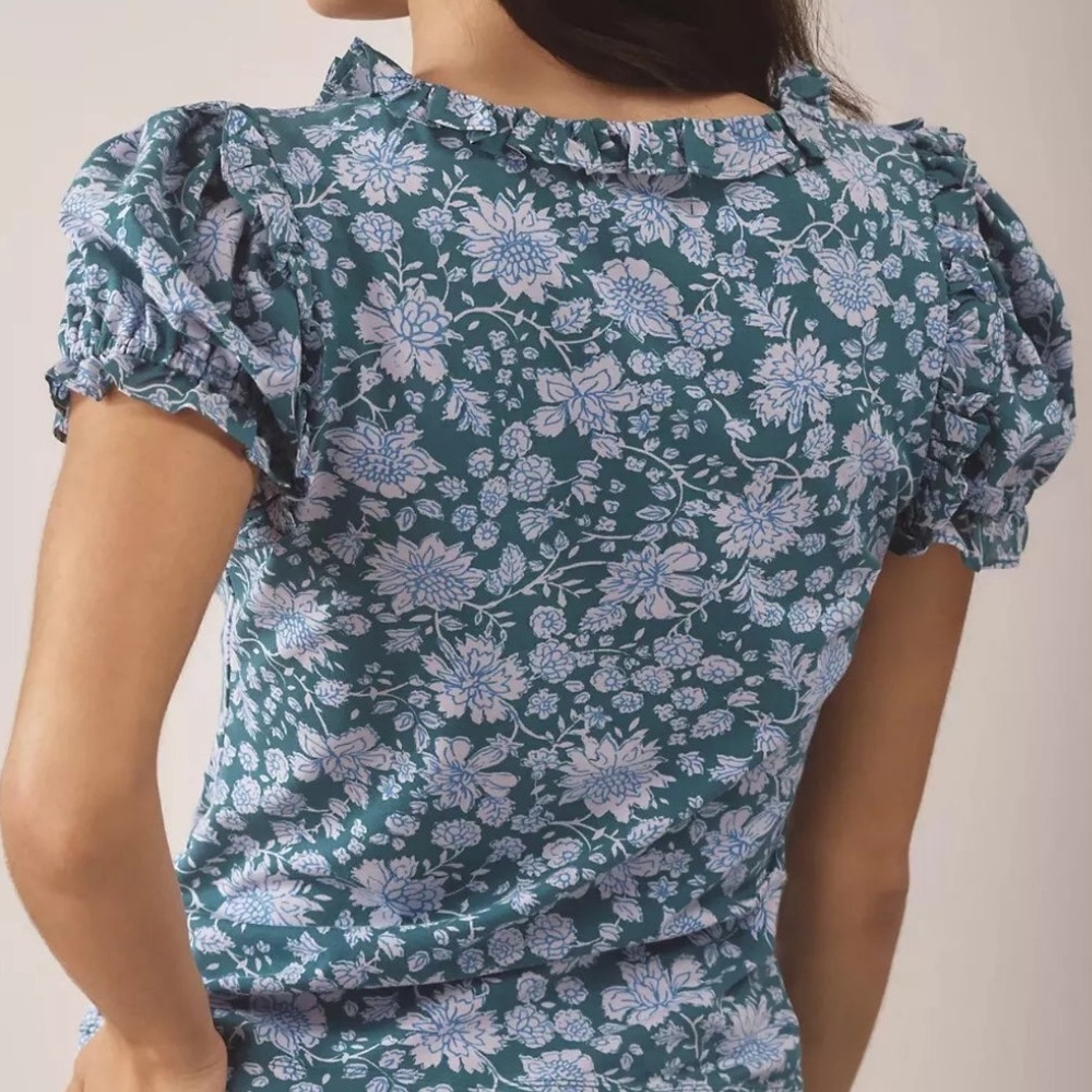 NWT Anthropologie Mauve Puff Sleeve Henley Tee Floral Top - Picture 2 of 5